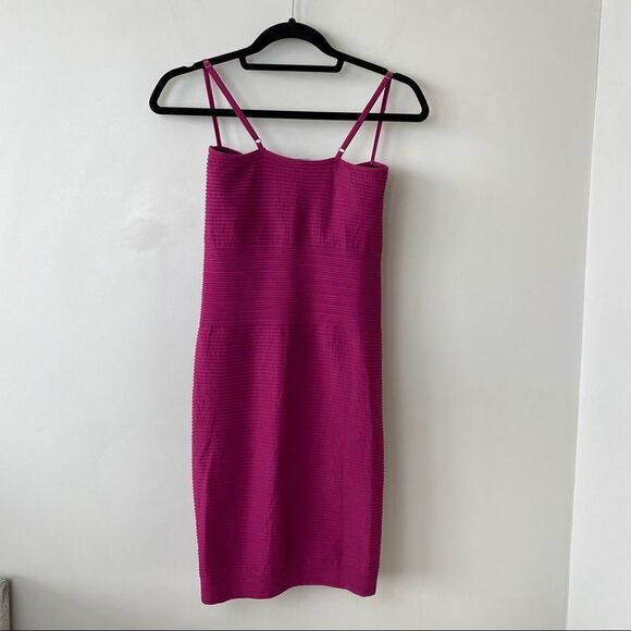 Bebe-Ribbed Deep Raspberry Party Mini Bodycon Dress (Medium/Large) - Picture 2 of 10